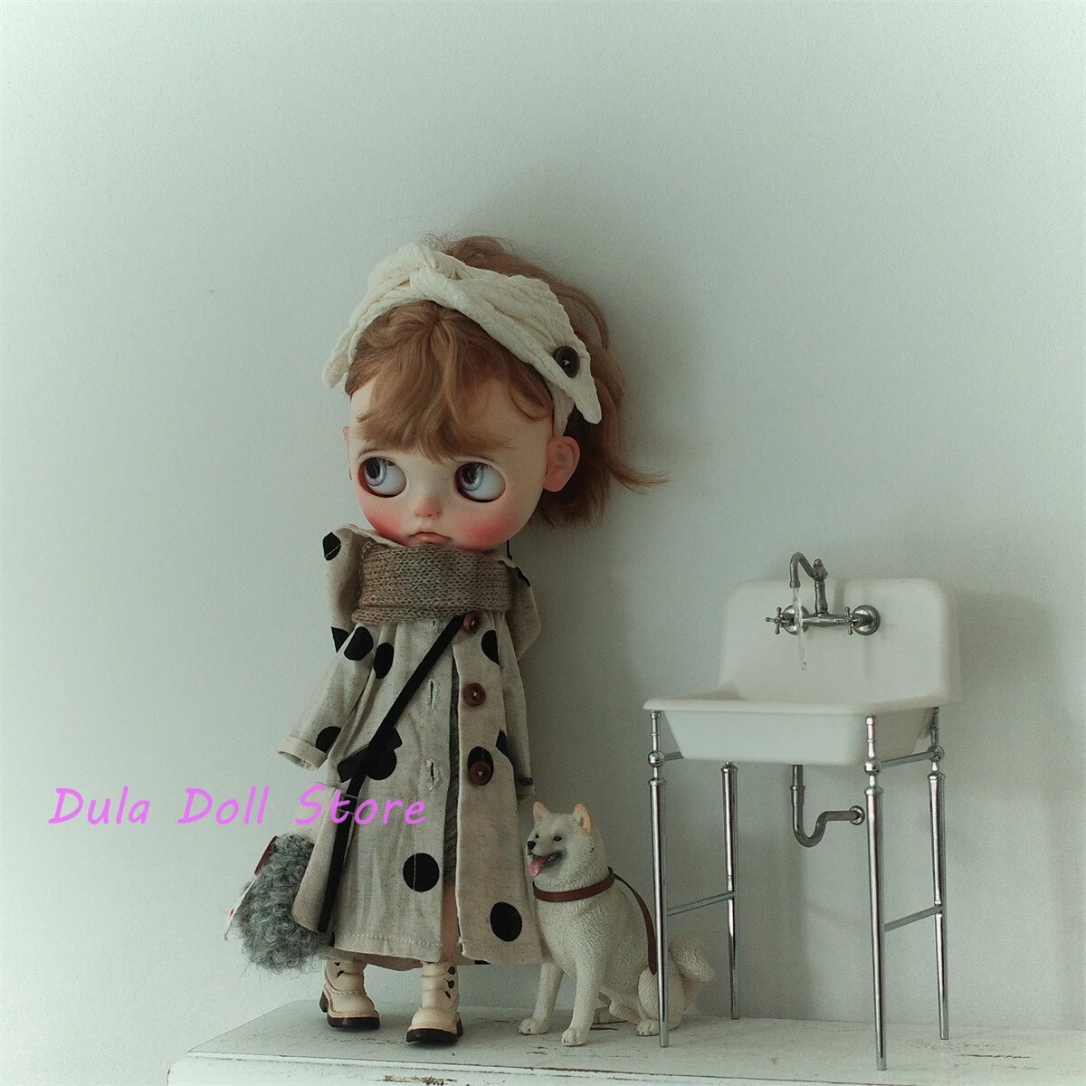 

Dula Doll Clothes Japanese-style hooded polka dot long coat for Blythe Landoudou Landazz ob24 ob22 Azone Licca ICY Bjd Doll
