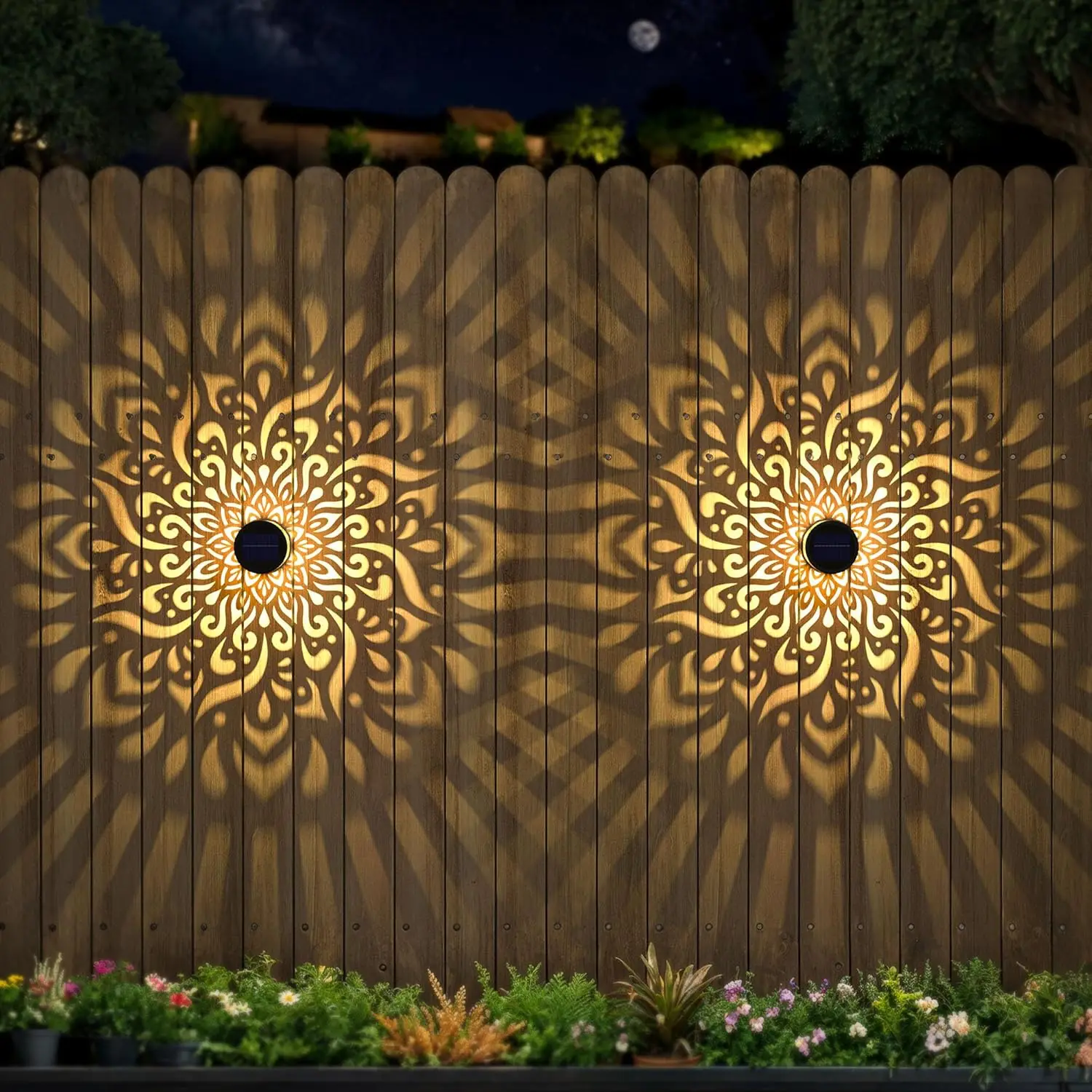 2-Pack Solar Garden Lights IP65 Durable Metal Outdoor LED Lanterns with Mandala Hollow Design Weatherproof Ambient Night Lights for Yard Patio Deck Stairs Walls Driveway Fence - view 7