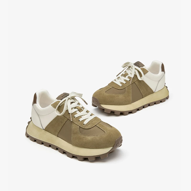 BEAUTODAY Sneakers Women Pig Suede Leather Fabric Mixed Colors Lace-Up Trainers Ladies Casual Shoes Handmade 29576