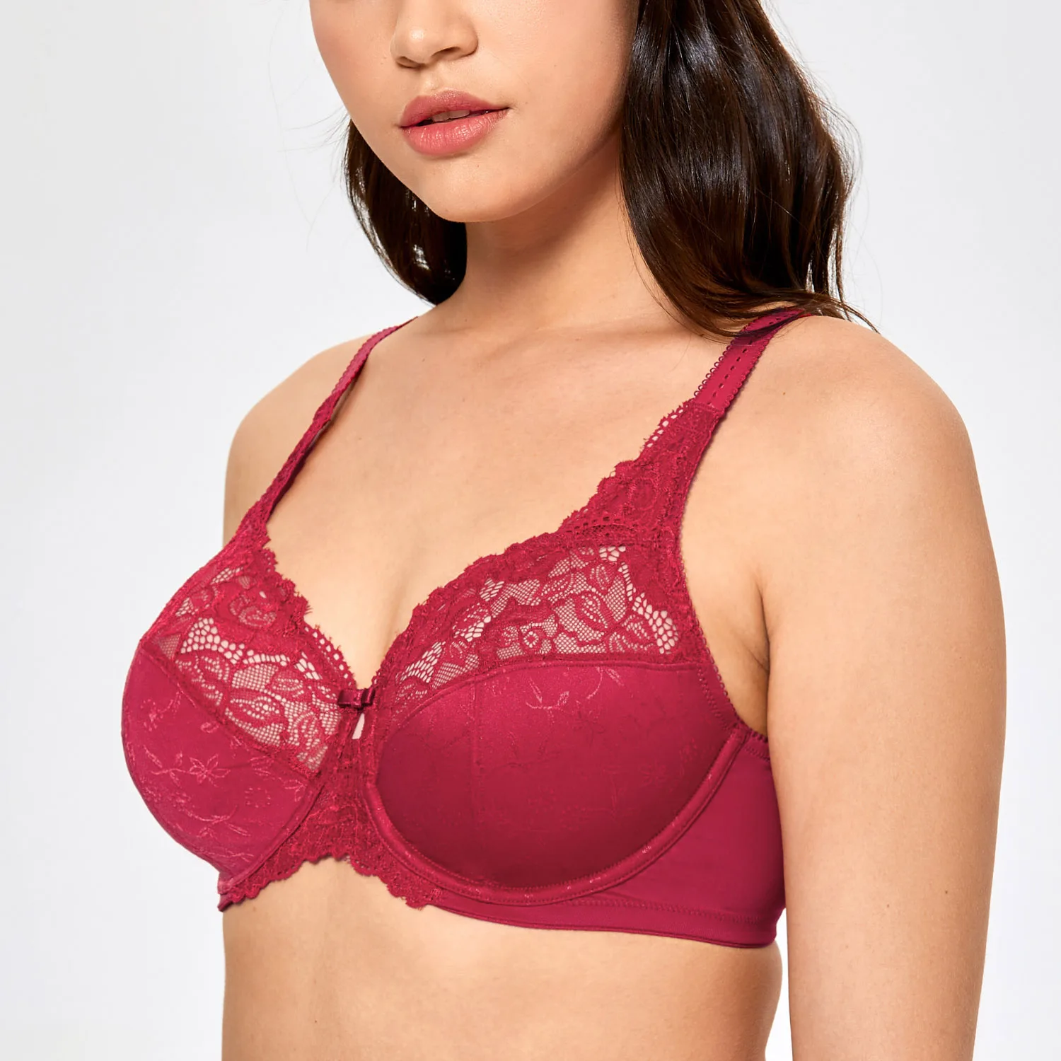Reggiseno minimizzatore con ferretto a figura intera Non imbottito in pizzo di bellezza da donna reggiseno taglie forti 34-44 DD E F G H