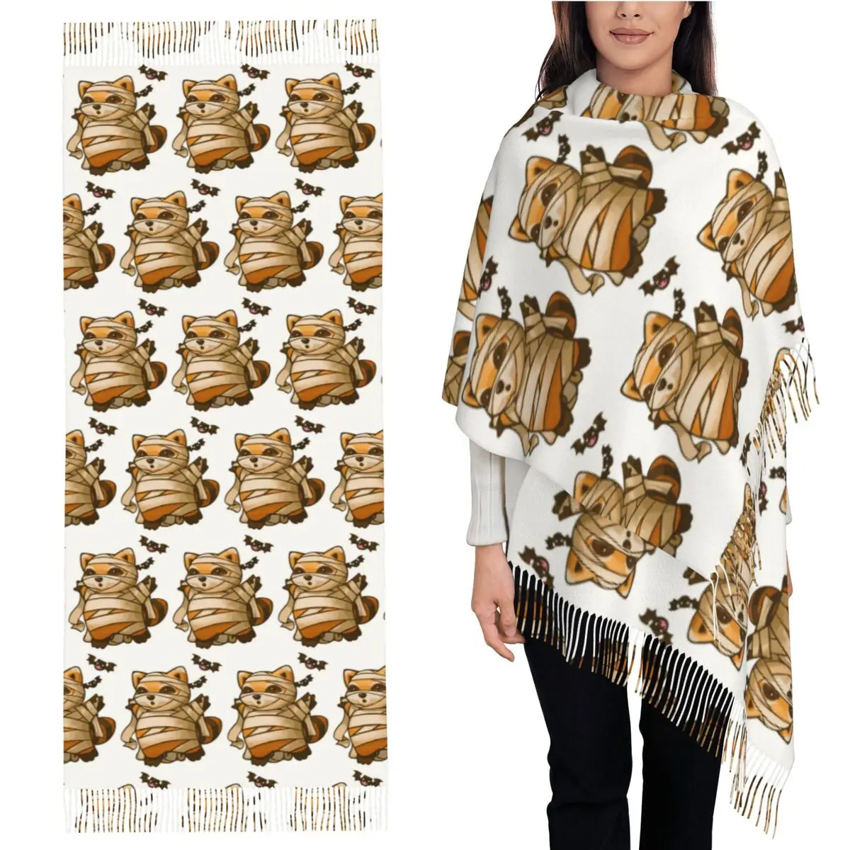 

Забавный шарф с кисточками для Хэллоуина, шарфы с кисточками для женщин, мягкие теплые шали и накидки, длинная осенне-зимняя шаль