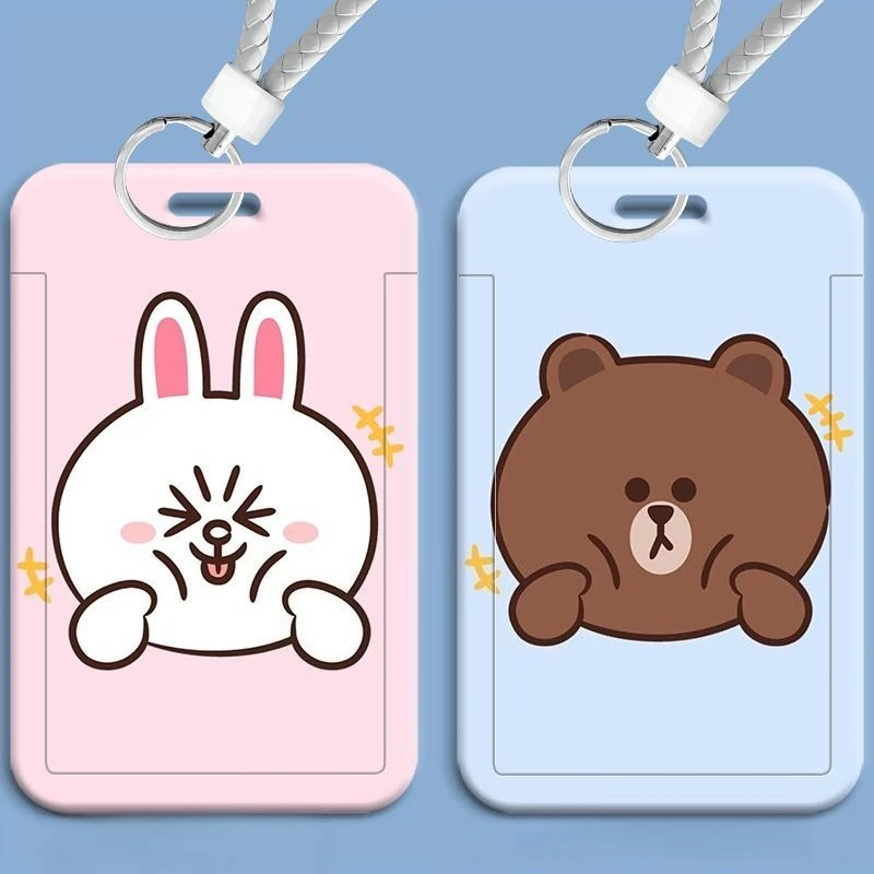 LINEFRIENDS Kartenhalter Braunbär und Cony Hase Cartoon Niedlich Tragbar Dick Langlebig Schüler-Bus- und Essenskartenschutz – Detail 3