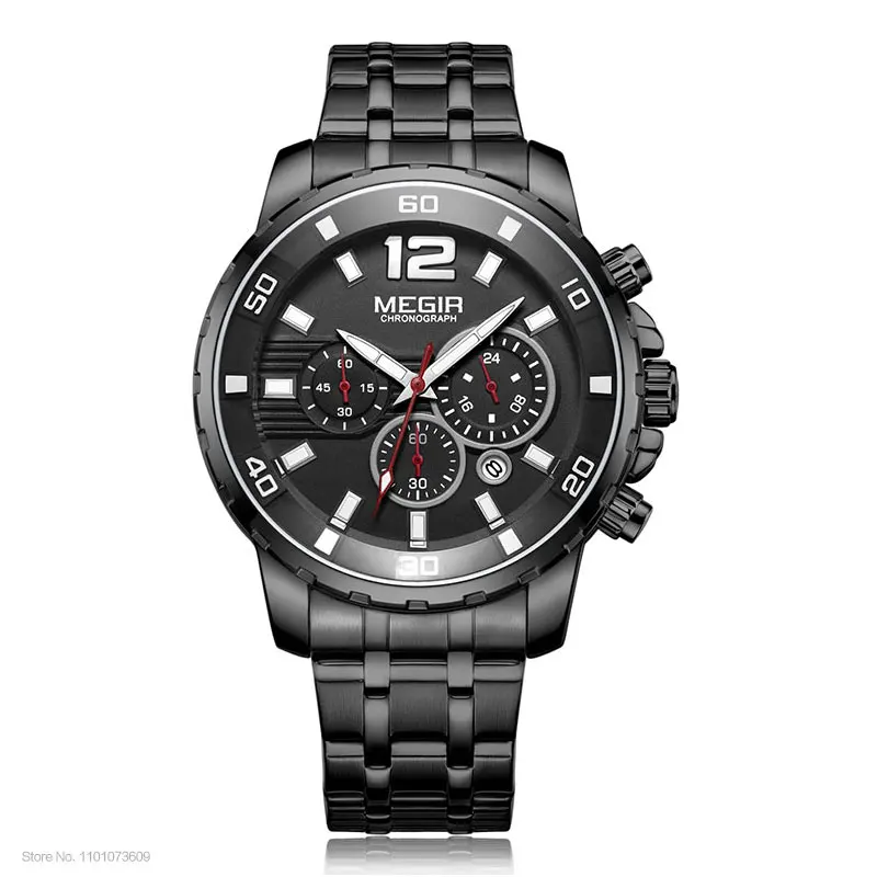 Megir Men's Gold Stainless Steel Quartz Watches Business Chronograph Analgue Wristwatch for Man Waterproof Luminous 2068GGD-2N3