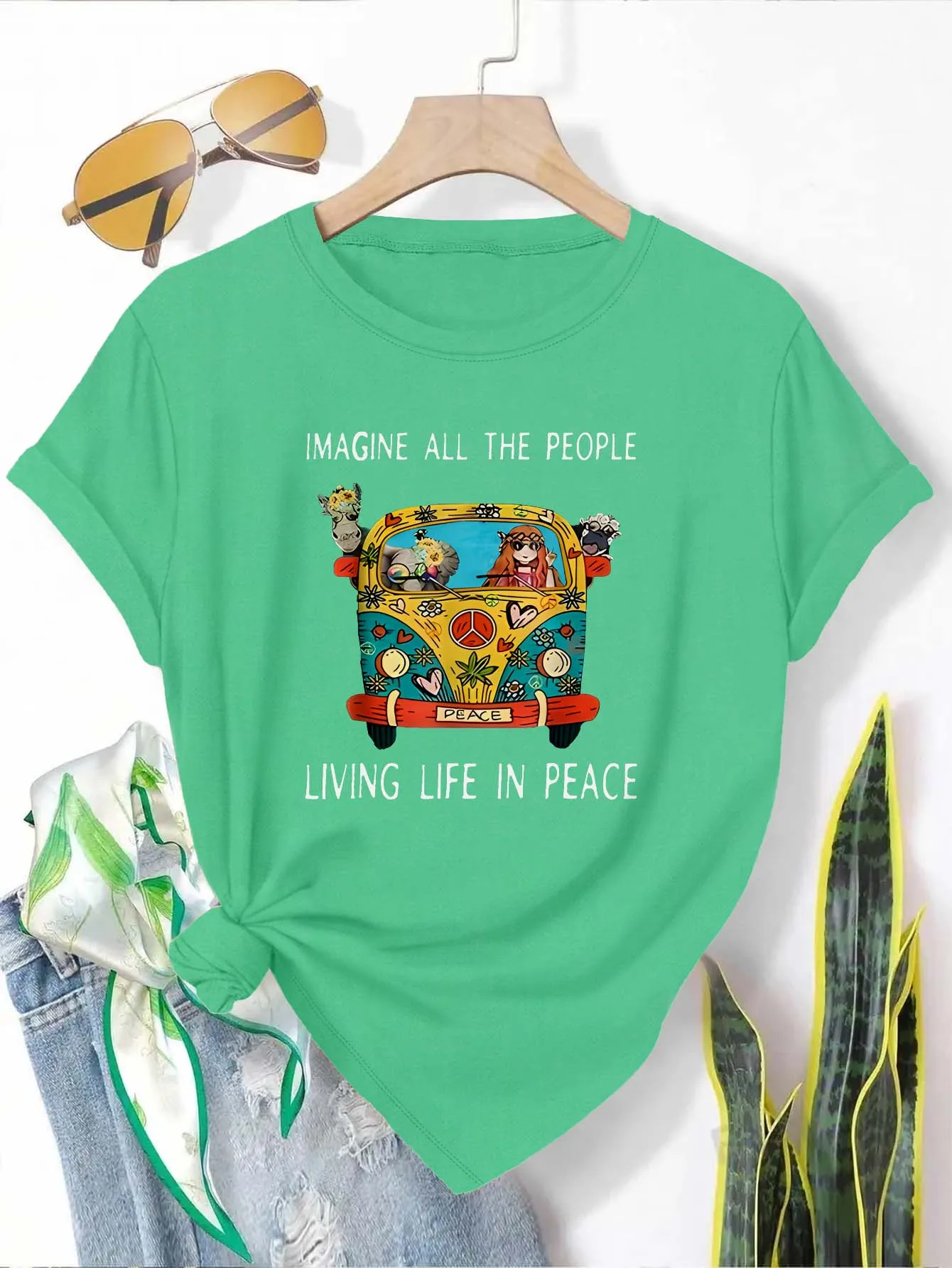 Plus Size Retro Hippie Van Graphic Tee Elegant And Fashionable Top For Free Spirited Fashion Lovers