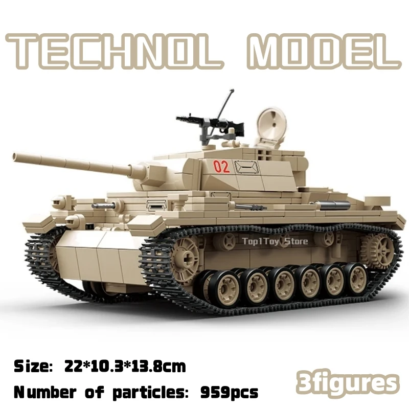 

959PCS WW2 Technical Military Classic Tiger Leopard Heavy Tank Collection Model Puzzle Building Blocks Bricks Toys for Boys Gift
