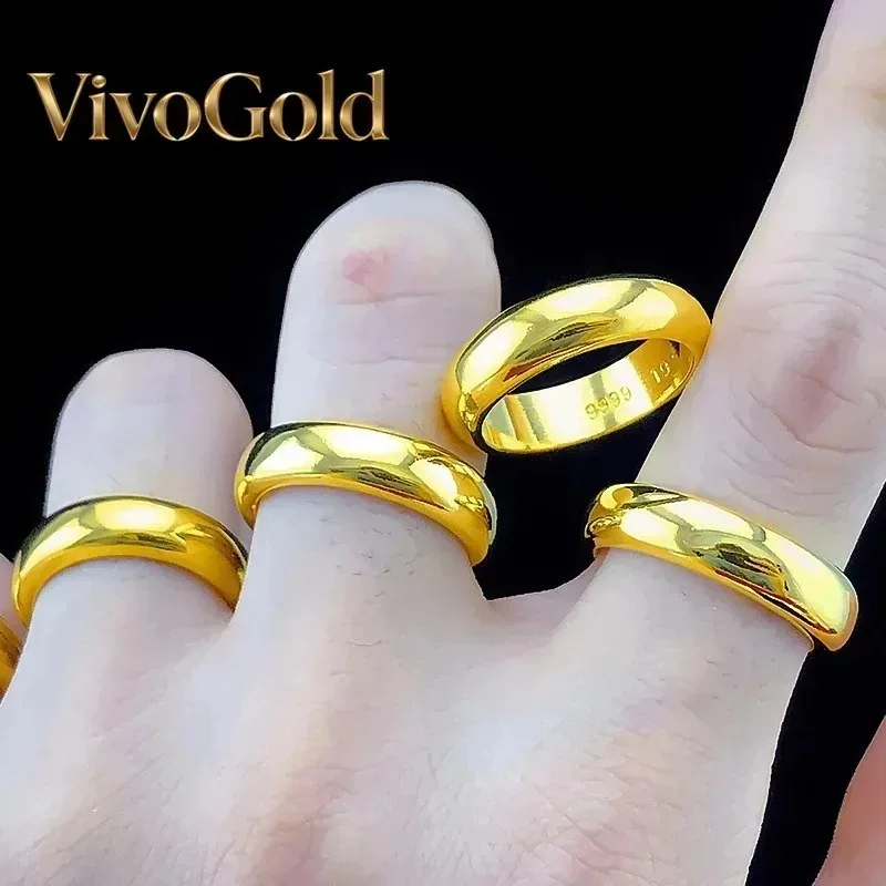

VivoGold Polished Ring Couple 24K Gold AU999 - Thick men's/stylish women's, matching polished design, luxury 24K quality