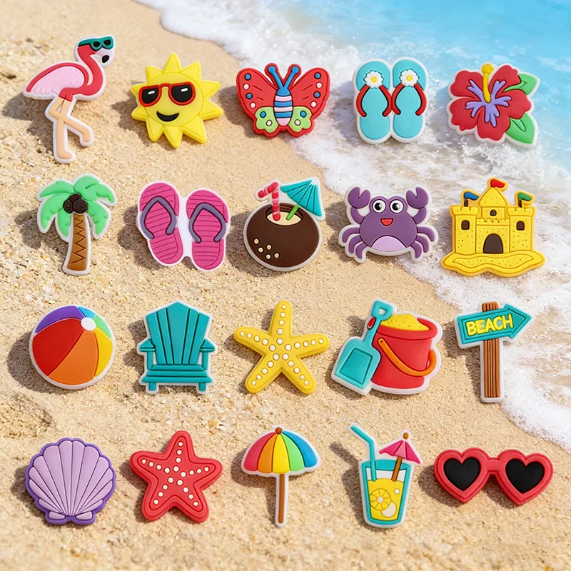 

20pcs Hawaiian Beach Theme Shoe Charms Decoration Flamingo Coconut Tree PVC DIY Shoe Bracelets Accessories Summer Birthday Gifts