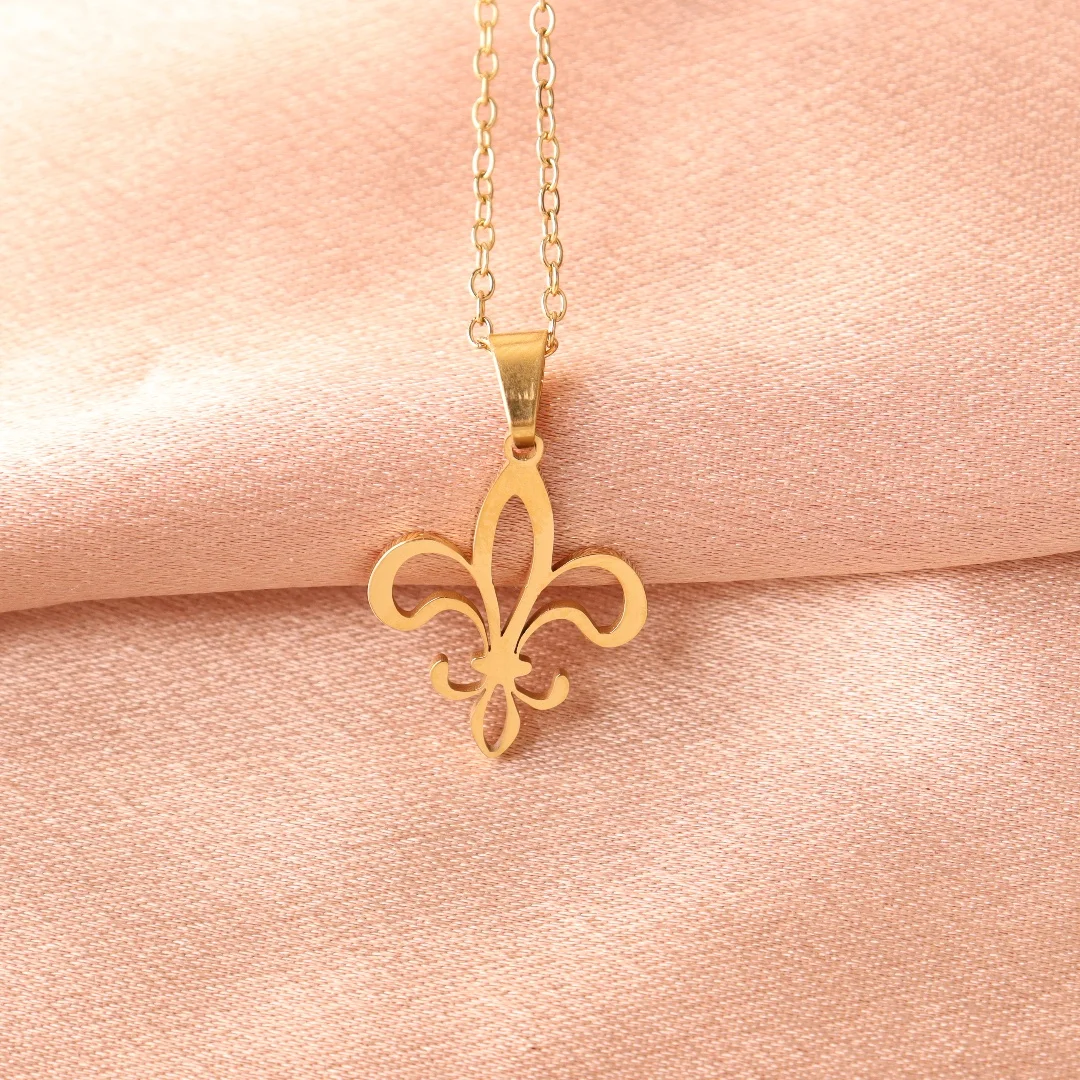 Stainless Steel  Fleur De Lis Necklace Pendant Flower Lily Saint Nicholas Lotus Catholic French Royalty Necklace Women Jewelry