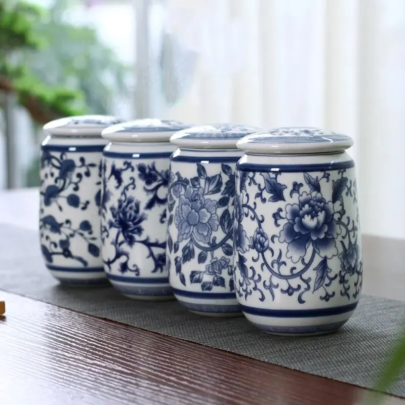 

Ceramic Small Tea Cans Household Blue and White Porcelain Storage Jars Kitchen Condiment Distribution Desktop Decorations