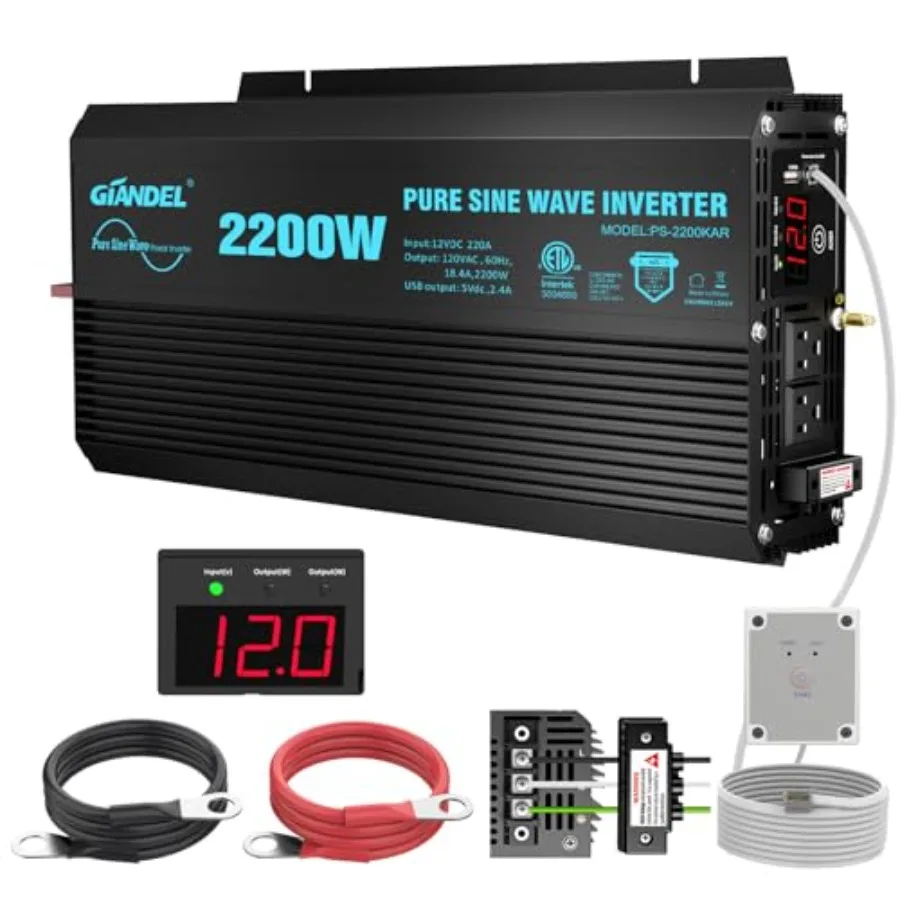 

RVs truck boat off-grid solar emergency use; aluminum; black; pure sine wave 2200W inverter with ETL UL458 certification, 12V D