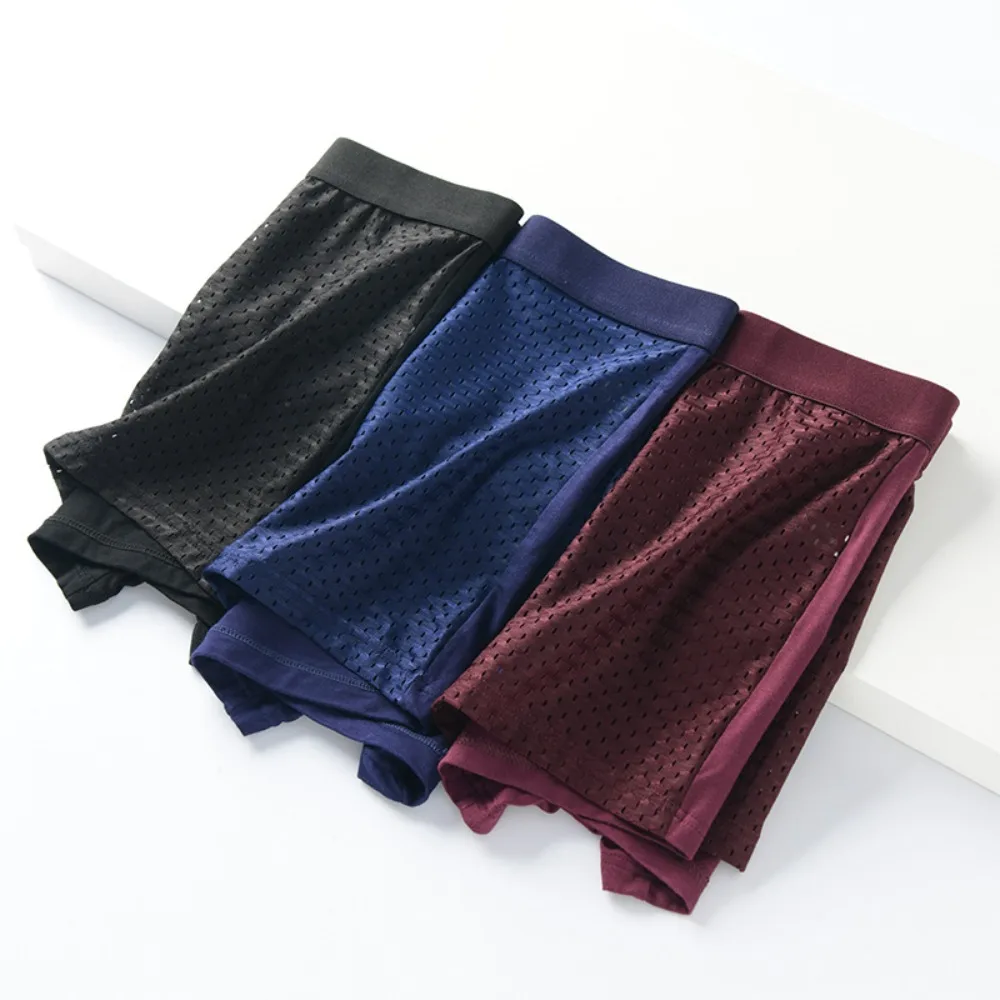 4Pcs/Lot New High Elasticity Men's Boxer Briefs Mesh Design Large Size Boxershorts Thin Style Underwear Lingerie