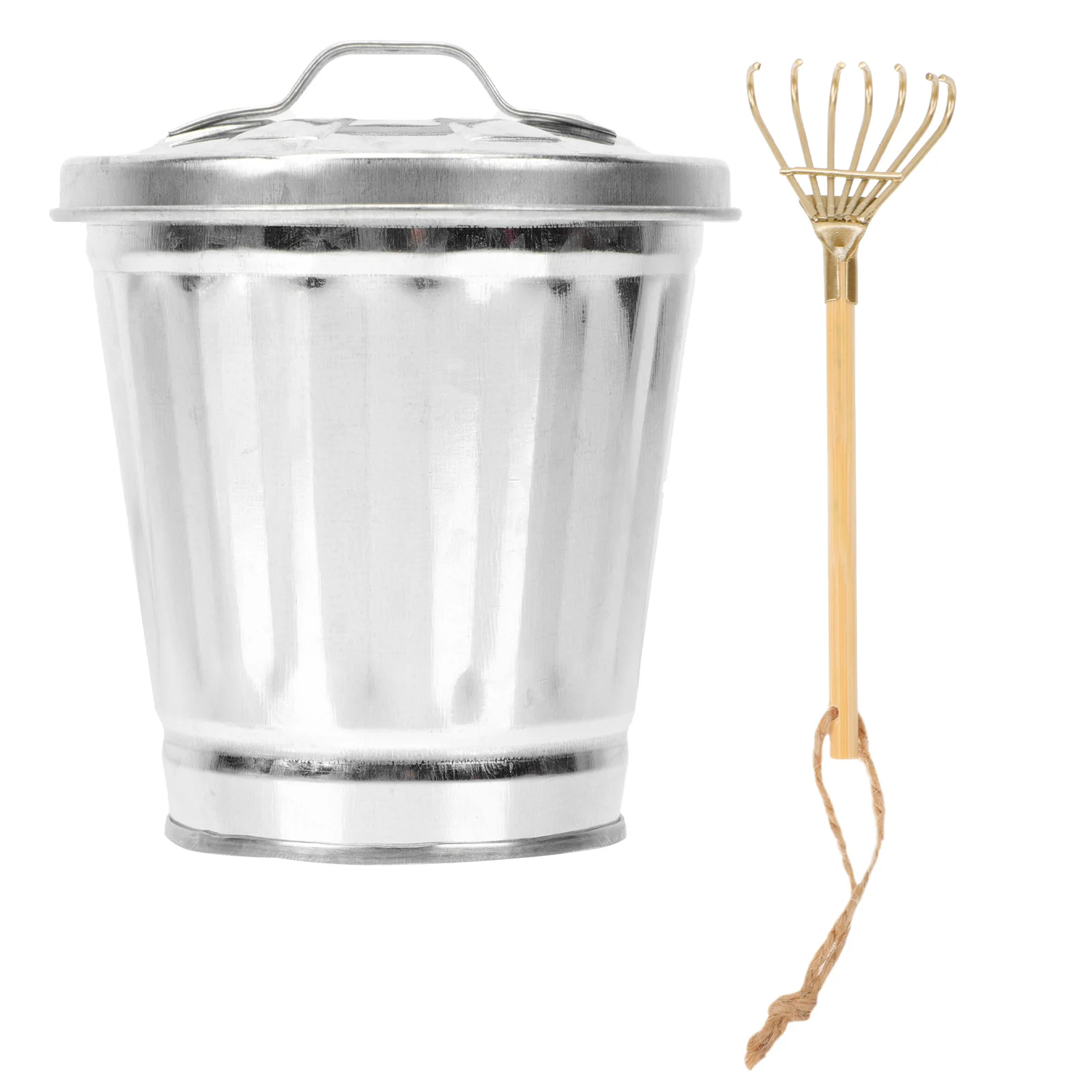 

Accessories Table Trash Can with Lid White Iron Garbage Cans for Kitchen Waste Basket