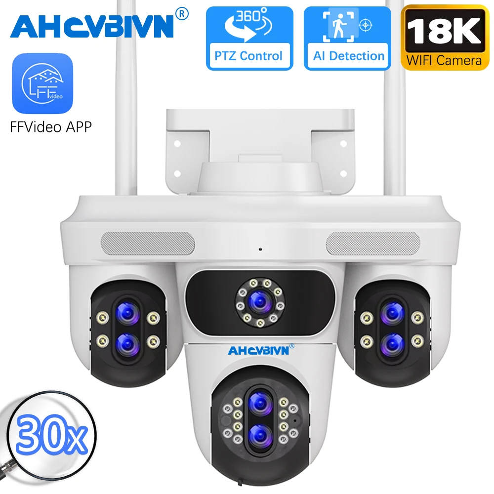 

7Lens 4 Screens Max Ultra HD 18K 35MP 3PTZ 30X Optical Zoom Outdoor Wifi IP CCTV Security Network Wireless Cameras Surveillance