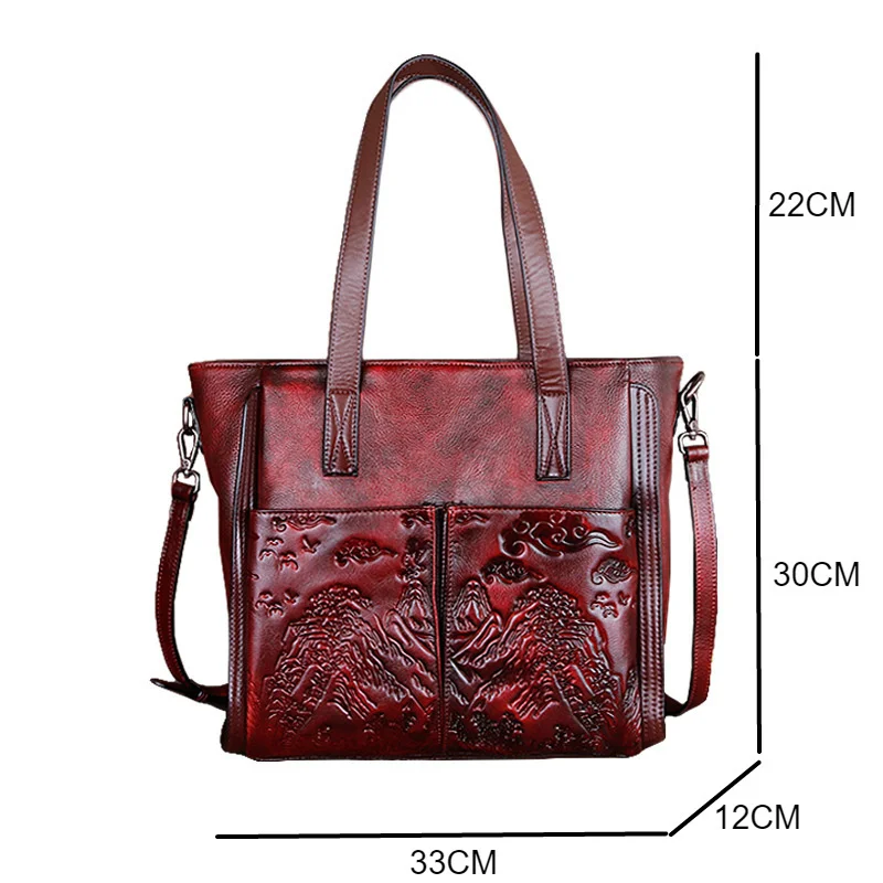 GAGACIA Vintage Women Shoulder Bags For Ladies Luxury Genuine Leather Handbag 2024 New Casual Handmade Embossed Woman Tote Bag