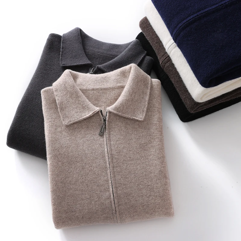 Cashmere Jacket Sweater Men's 2025 Spring/Autumn 100% Cashmere Men's Lapel Collar Knit Cardigan High-end Business Casual Coat