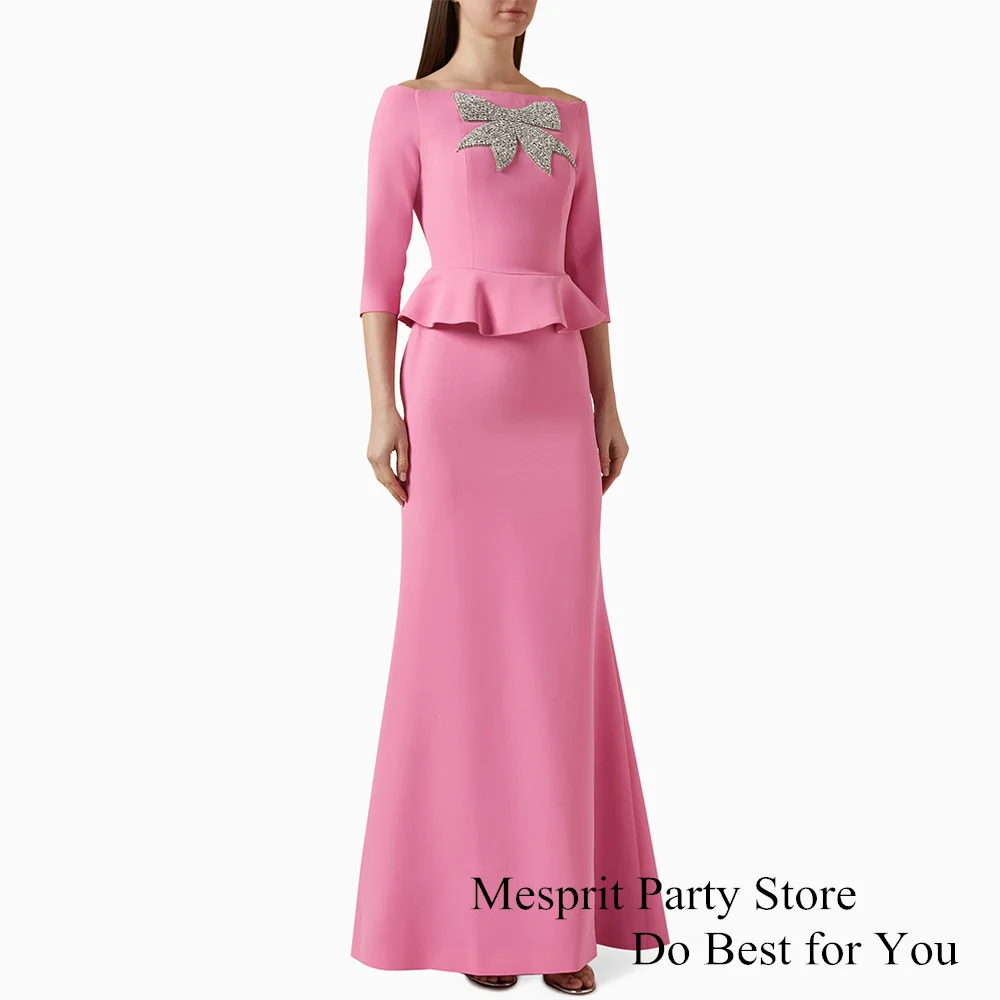 Charming Prom Dress 3/4 Sleeve Boat Neck Heavy Stones Beading Mermaid Evening Dresses Custom Size Saudi Arab Party Gown