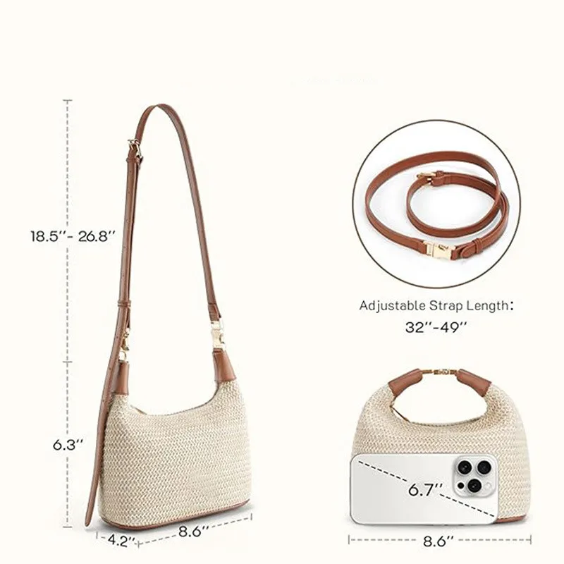 2025 New Fashion Handmade Straw Handbags Adjustable Crossbody Shoulder Bag New Arrival Bohemian Bucket Beach Bags Underarm Bags