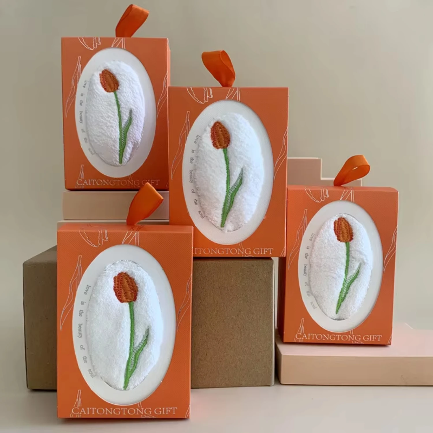 

1pcs printed design Tulip foil silver towel gift candle wrap reed diffuser storage packaging box with window