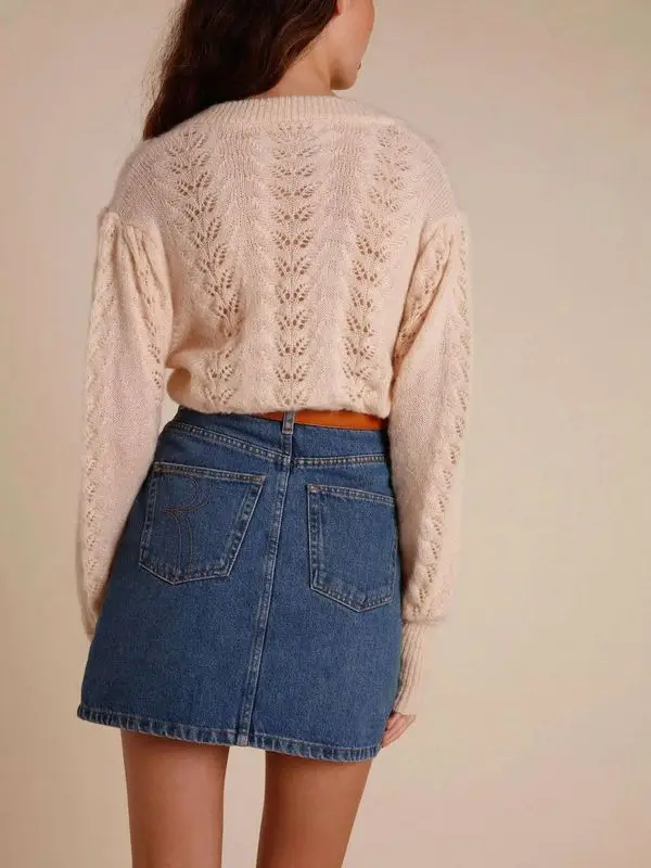 

539 Autumn Winter New High Waist Slimfit Denim Skirt Sweet Sle mid Waist PVC Fabric A-Line Skirt for Women Ciwalk