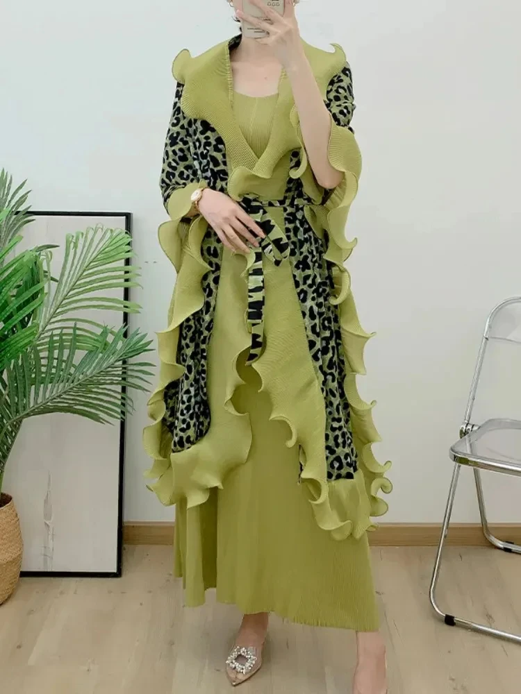 

ANLAN Pleated Two Pieces Set Fashion Ruffles Long Sleeves Coat With Suspender Slim High Waist Dress Female Luxury Clothing 2A206