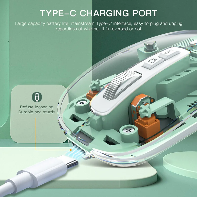 ماوس لاسلكي قابل لإعادة الشحن، هيكل داخلي شفاف، نمط داخلي لطيف وجميل، انقر صامت، ماوس مريح للكمبيوتر المحمول #1