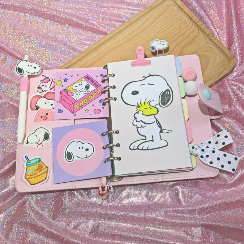 Snoopy Kawaii Bling Blossoms A6 Loose Leaf Diary Notebook Set Journal Note Book Agenda Bullet Planner 70 Sheet Cartoon Cute Book