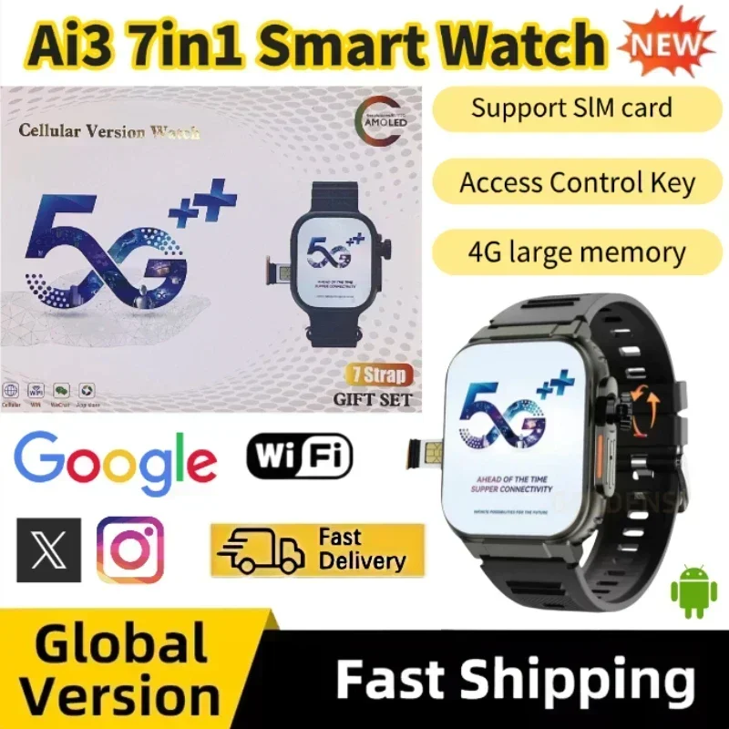 Ultra Ai3 Android Smartwatch 4G Full Network SIM Card GPS WiFi 180 Degree Retractable Camera App Support Fitness Tracker for Men