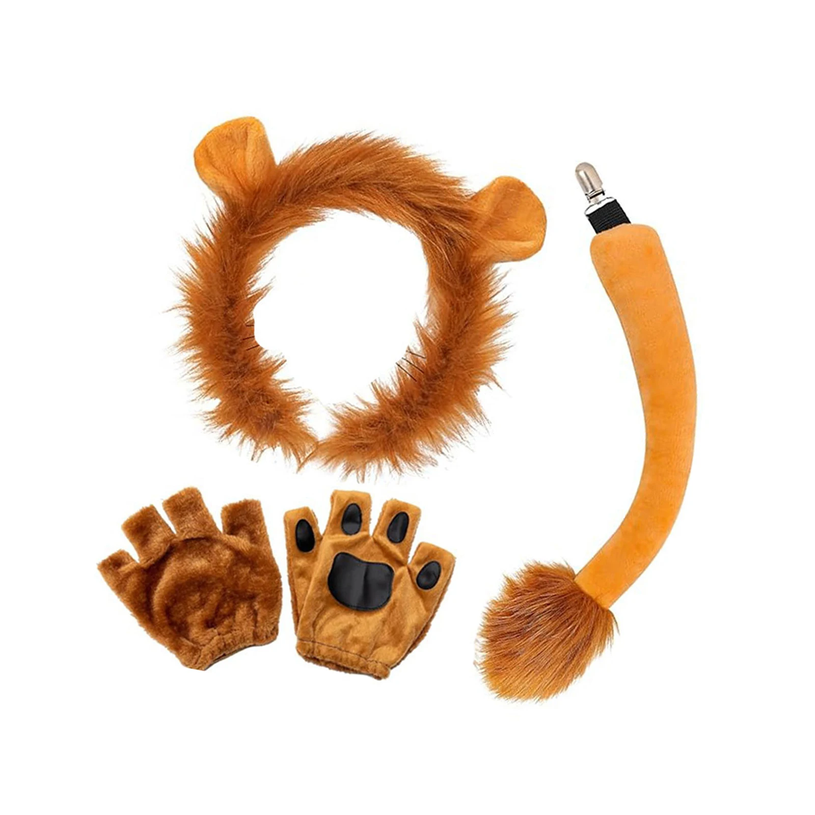 Halloween Lion Costume Set Lion Tail Paw Gloves Creative Headdress for Adults Carnival Birthday Festival Photo Props Cosplay