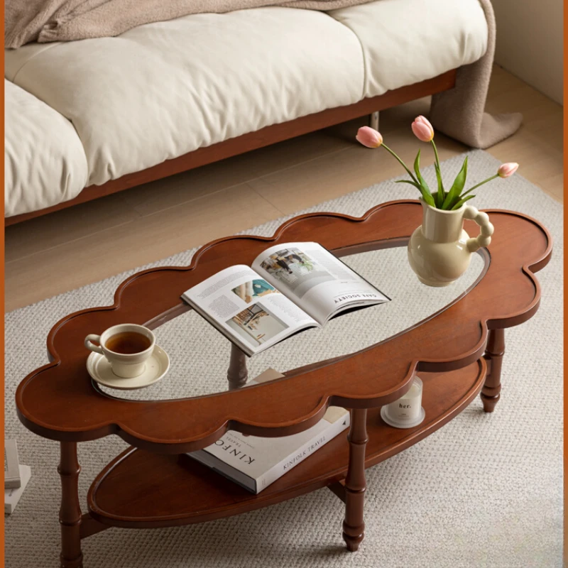 

Solid wood oval coffee table small apartment boxwood retro living room creative