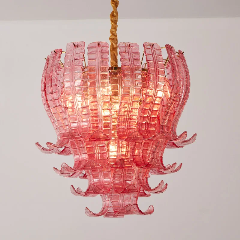 Modern Murano Living Room Creative Petal Shaped Pendant Light Colorful Art Apartment Banquet Hall Iron Chandelier