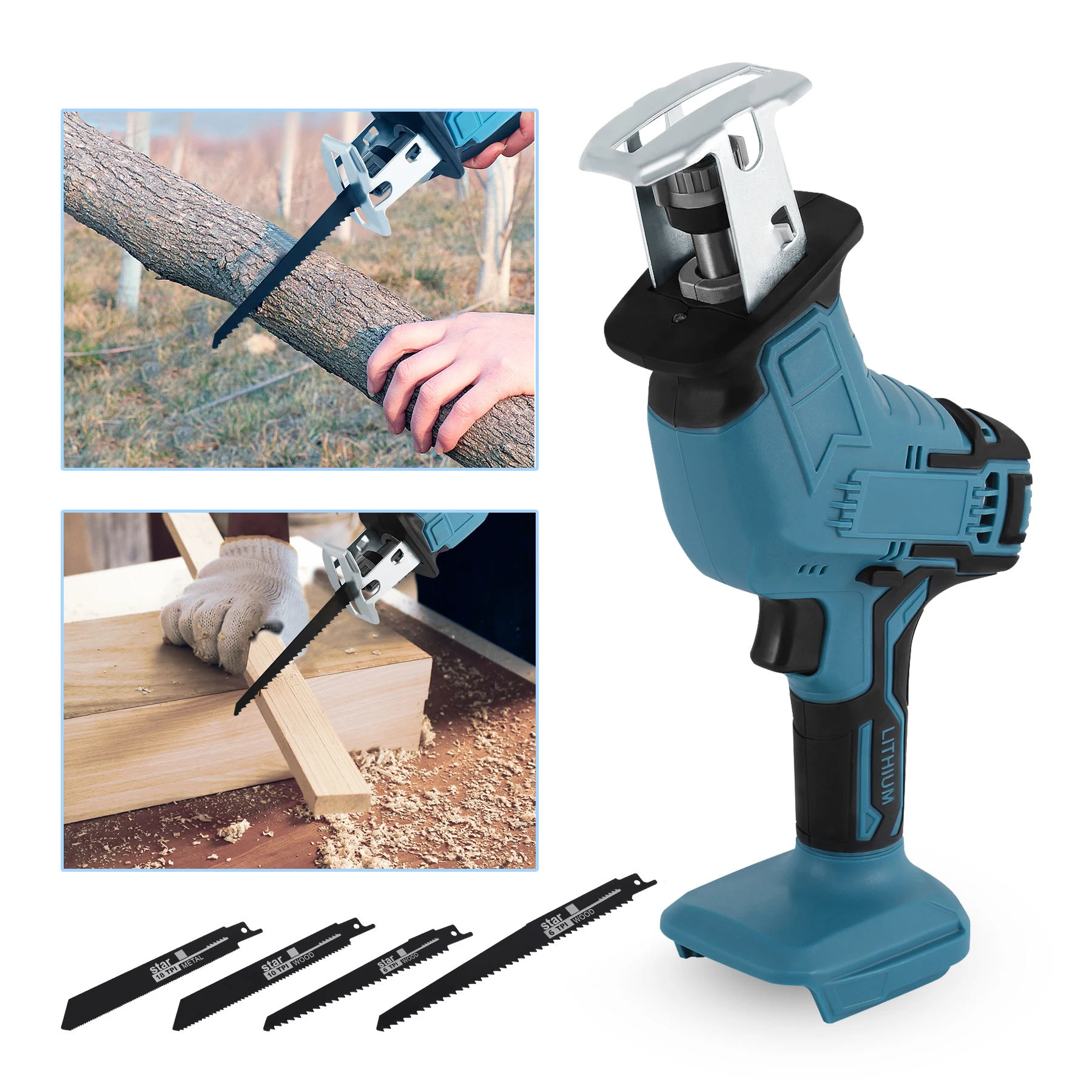 

Brushless Cordless Reciprocating Saw Handheld Electric Cutting Tool With Saw Blade For Makita 18V Battery For Wood Metal Cutting