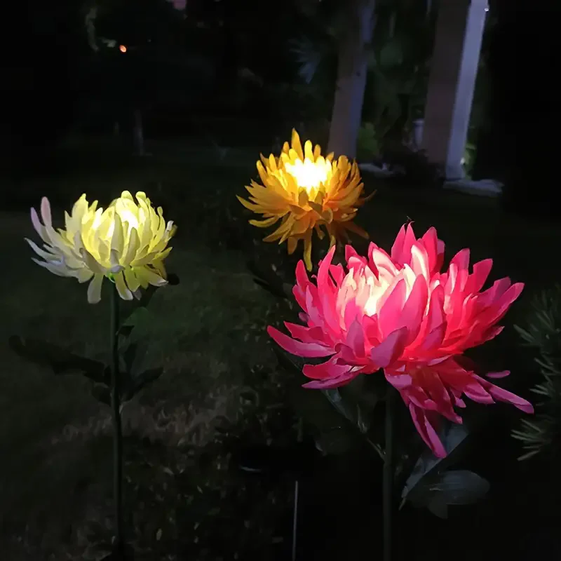 Solar Garden Lights Solar Flowers Lights Solar Powered Chrysanthemum LED Lawn Light Outdoor Garden Decor Perfect for Yard Fence