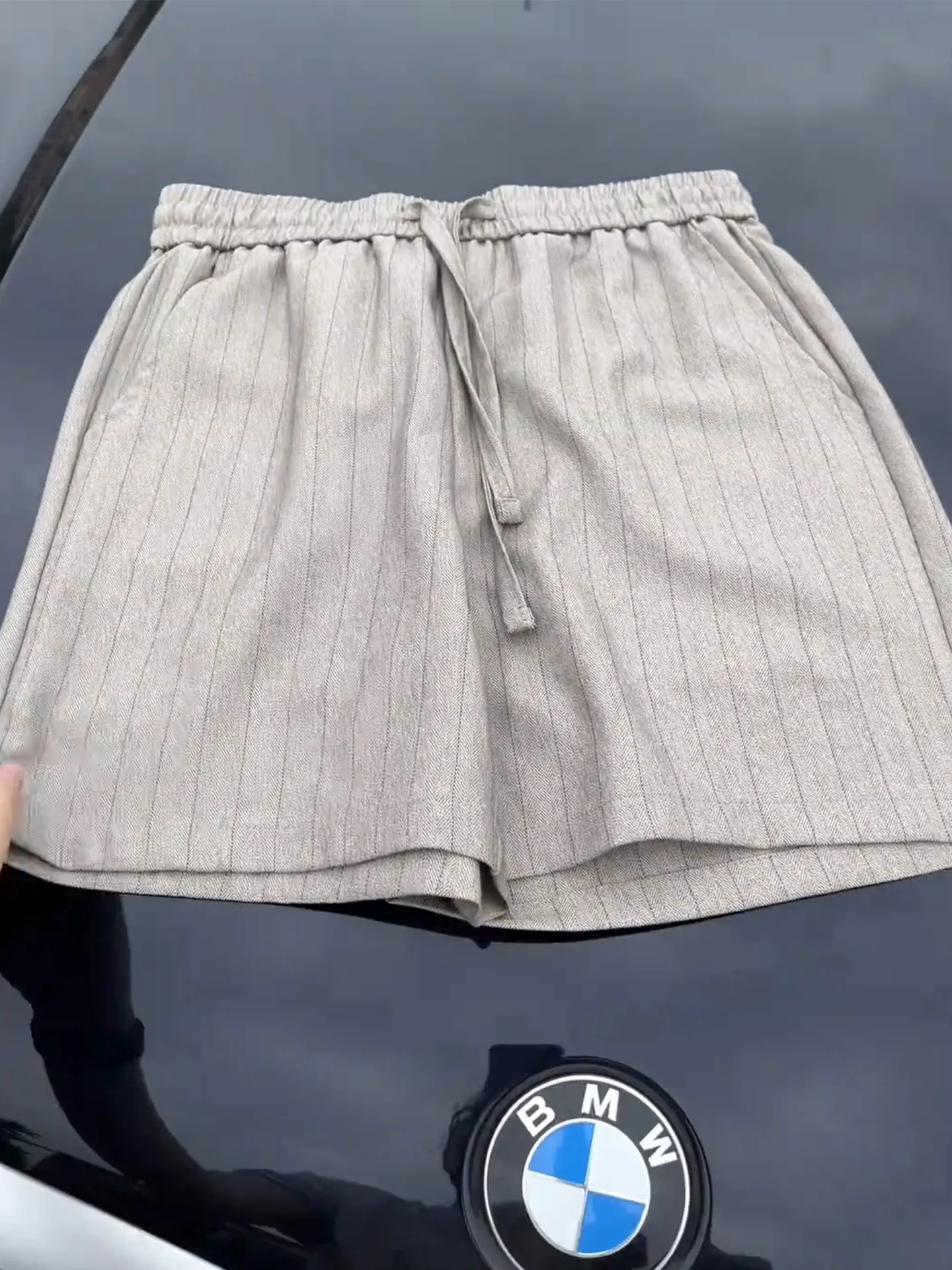 

Cleanfit Casual Ice Silk Men's Shorts 4-5 Length Summer Cool Breathable Stripe Pattern Lazy Pants Loose Fit Teenager Fashion