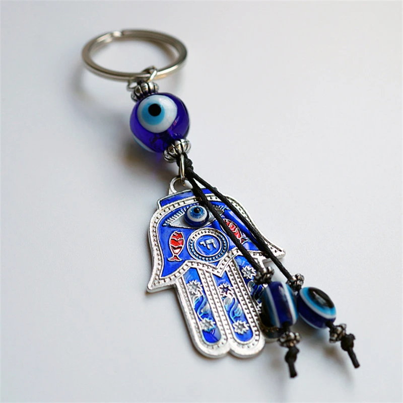 Hand of Fatima Blue Eyes Pendant, Alloy Glass, Demon Eye Key Chain, Turkish Hamsa Hands Souvenir, Handmade Wall Hangings, 1Pc