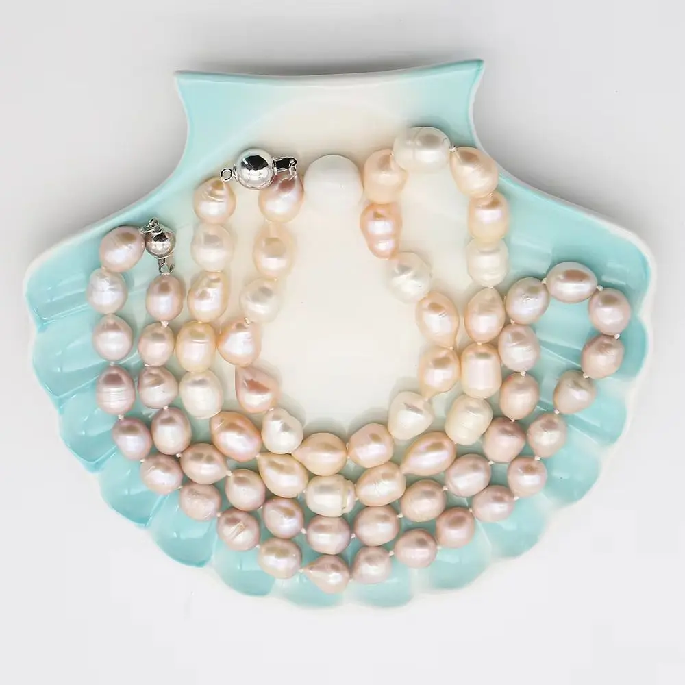 

11-12mm Natural Baroque Pearl Necklace Mix-color Freshwater Screw Rice Pearl Beaded Jewelry Fashion Woman Personalized Outfits