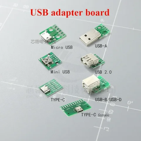 5pcs Micro Mini  A Male USB 2.0 3.0 A Female USB B Connector Interface to 2.54mm DIP PCB Converter Adapter Breakout Board