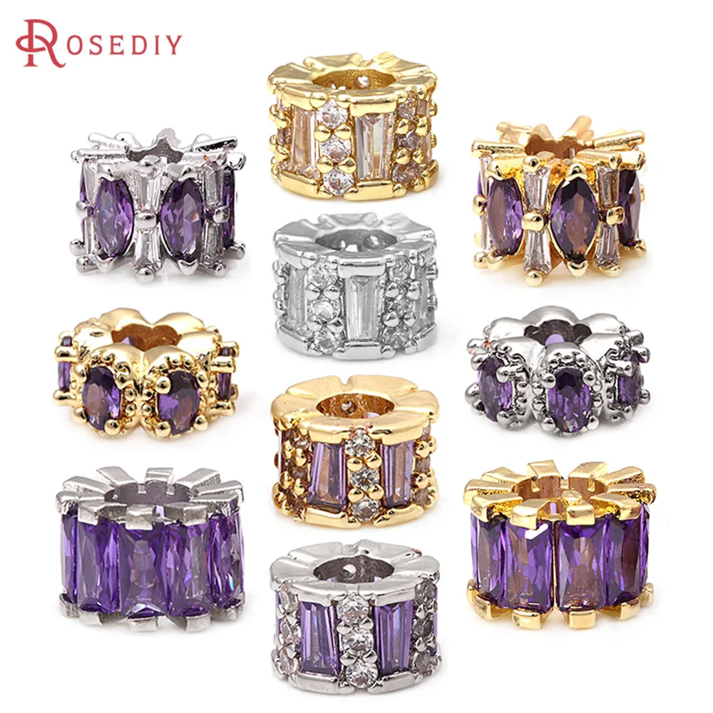 4PCS Brass Zircon Large Hole Wheel Spacer Beads Bracelets Beads High Quality Jewelry Accessories Making Rosediy official-website