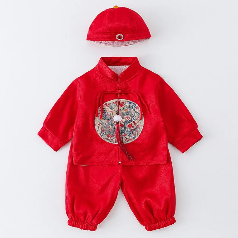 3Piece Sets Autumn Baby Boy Boutique Clothing Chinese Style Clothes Cotton Long Sleeve Tops+Pants+Hat Newborn Photography BC157