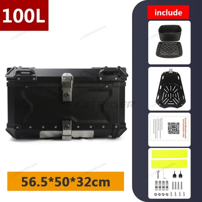 

100L Aluminum Waterproof Motorcycle Top Case, Trunk Tail Box with Security Lock for Luggage Waterproof Motorcycle Trunk