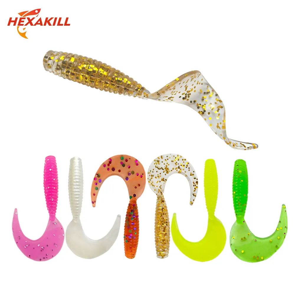 Señuelo de pesca curvo, cola suave de 3,5 cm/0,5g, mini Wobblers artificiales, cebo de gusano de silicona, Swimbaits de goma para lubina, 50/piezas