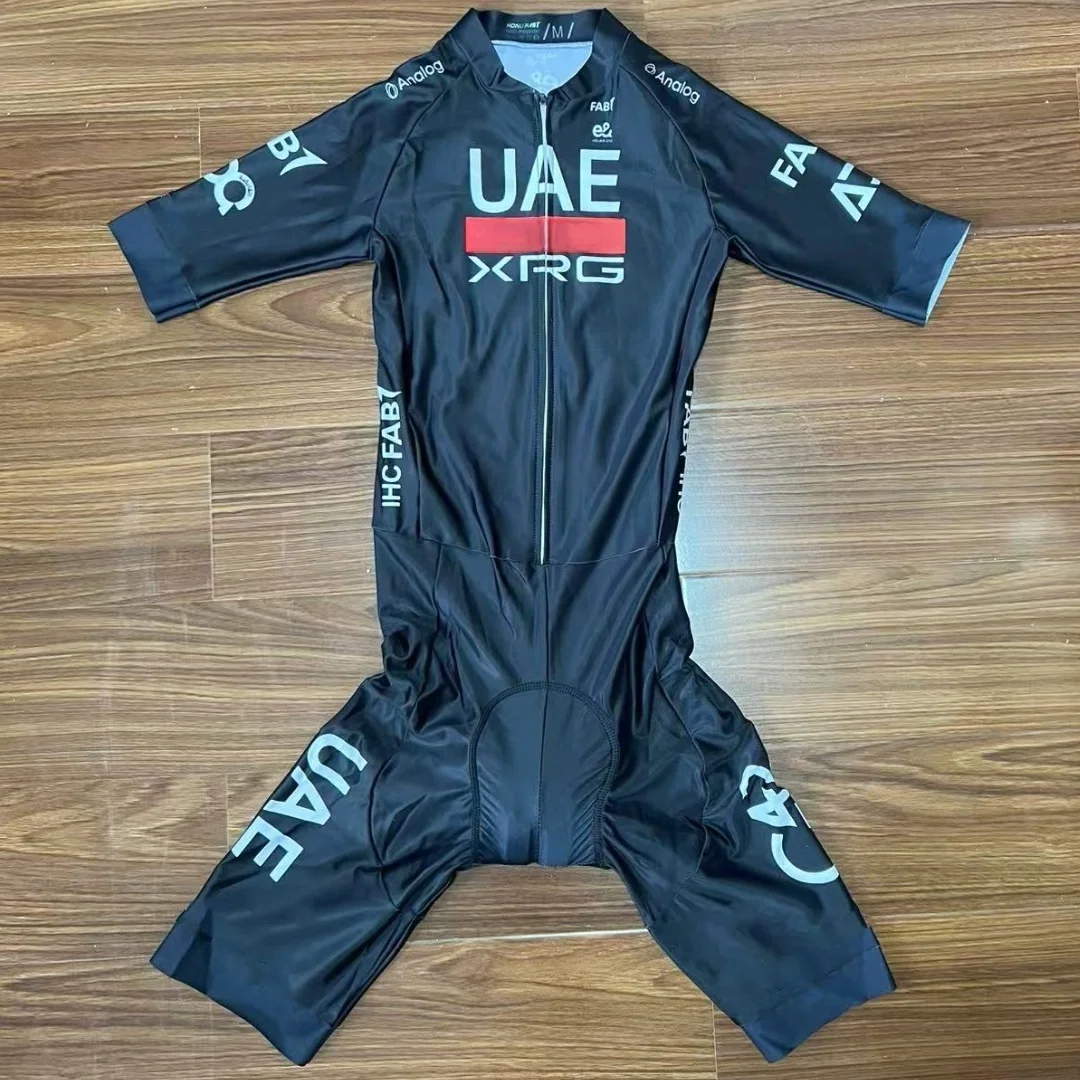 

LASER CUT Skinsuit 2025 UAE XRG TEAM BLACK Bodysuit SHORT Cycling Jersey Bike Bicycle Clothing With 7 Hours Pad