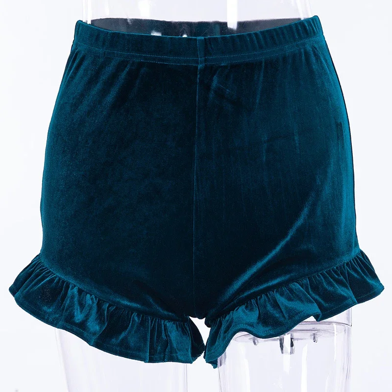 Short en velours à lacets pour femme, short taille haute élastique à volants, mini short skinny astronomique, sexy et élégant, automne et hiver 2024