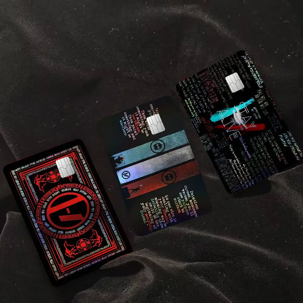Autocollants pour cartes bancaires Twenty One Pilot Laser Glow, autocollants élégants et amovibles pour cartes personnelles
