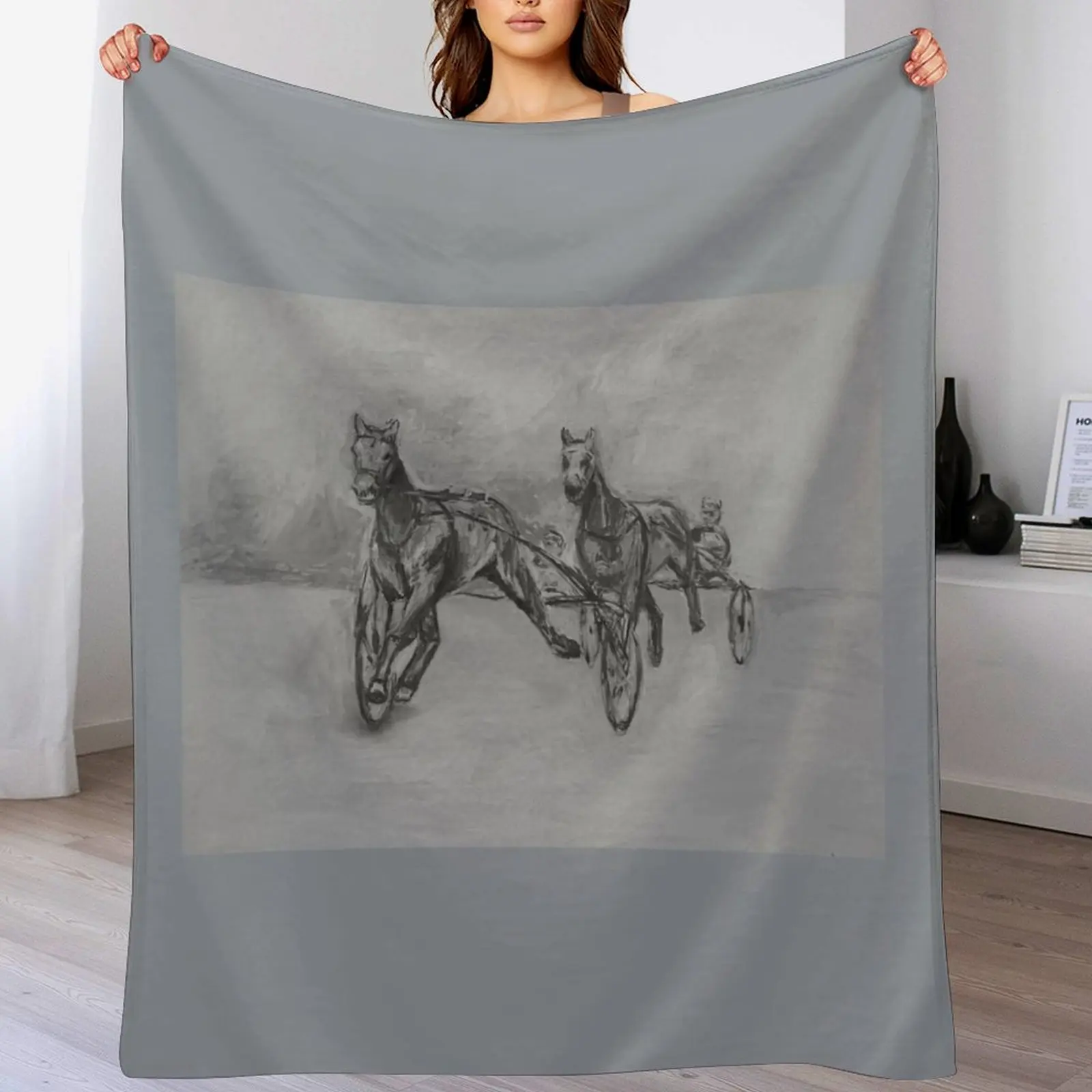 

Trotting Derby in gray Throw Blanket Soft Plaid blankets ands Giant Sofa Blankets