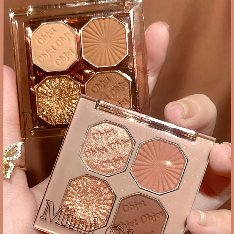 DIKALU 4 Colors Pearly Glitter Eyeshadow Palette Bright Matte Shimmer Eye Shadow Waterproof Pigment Makeup Cosmetics Daily Use