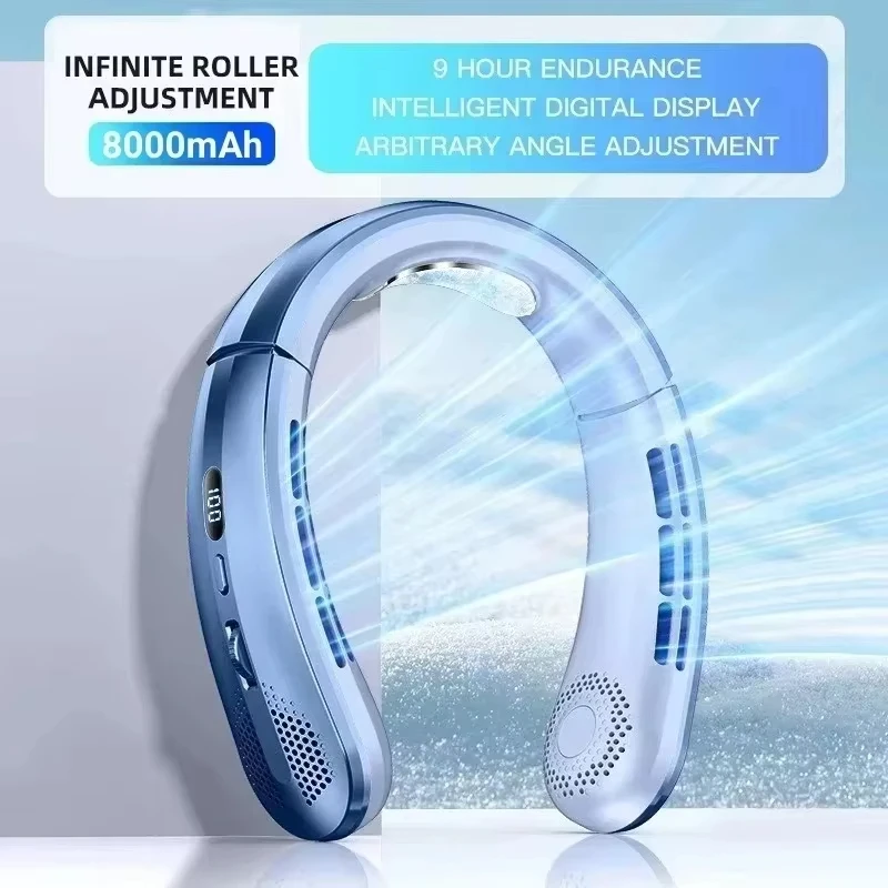 Lenovo 2027 Neuer Tragbarer Nackenventilator 10000mAh Luftkühlung USB Wiederaufladbarer Blattloser Geräuscharmer LED Digital-Display Sportventilator – Detail 7