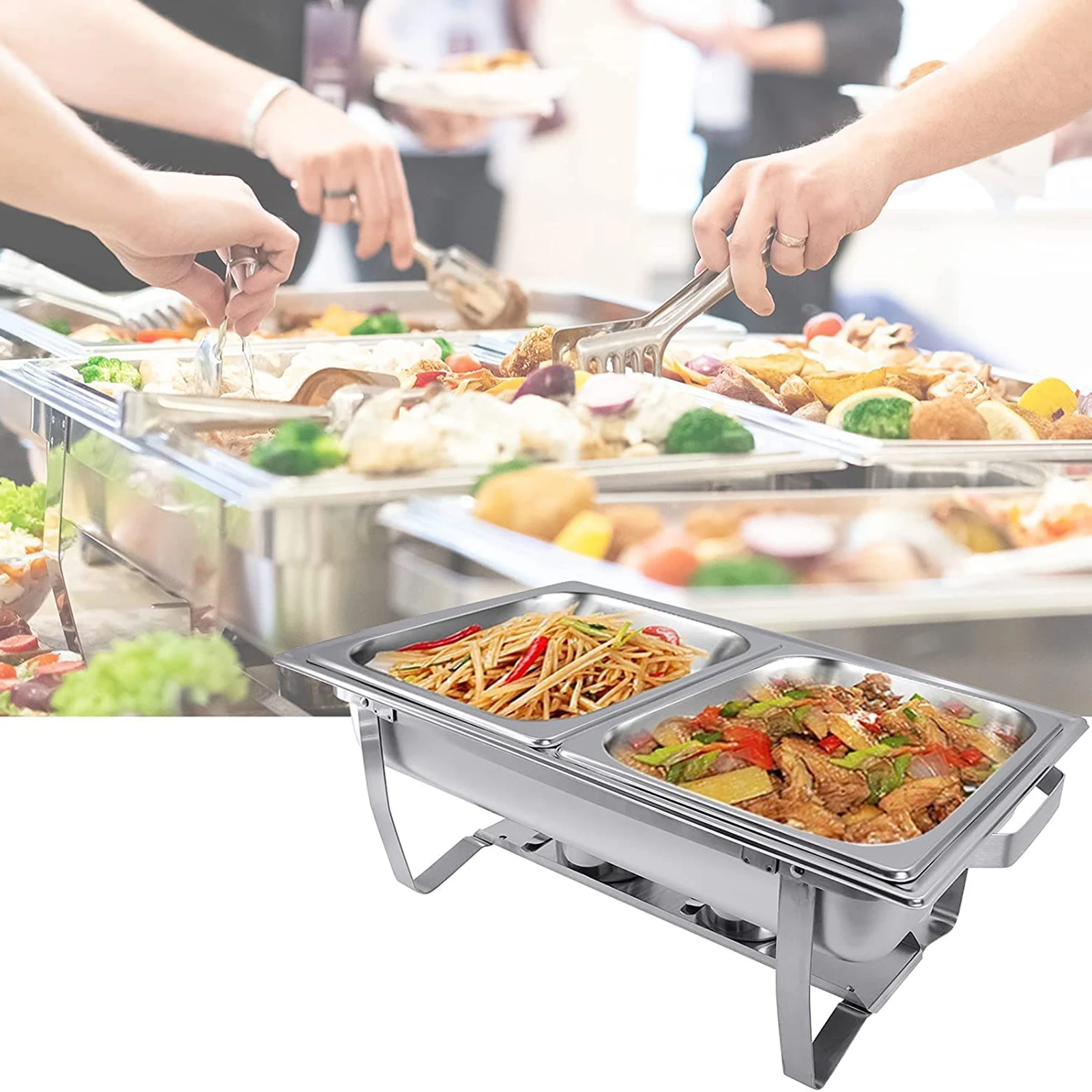 6 Pack 9QT Chafing Dish Stainless Steel Chafer Complete Set Buffet Servers Warmers For Home Party Buffets Wedding Banquet