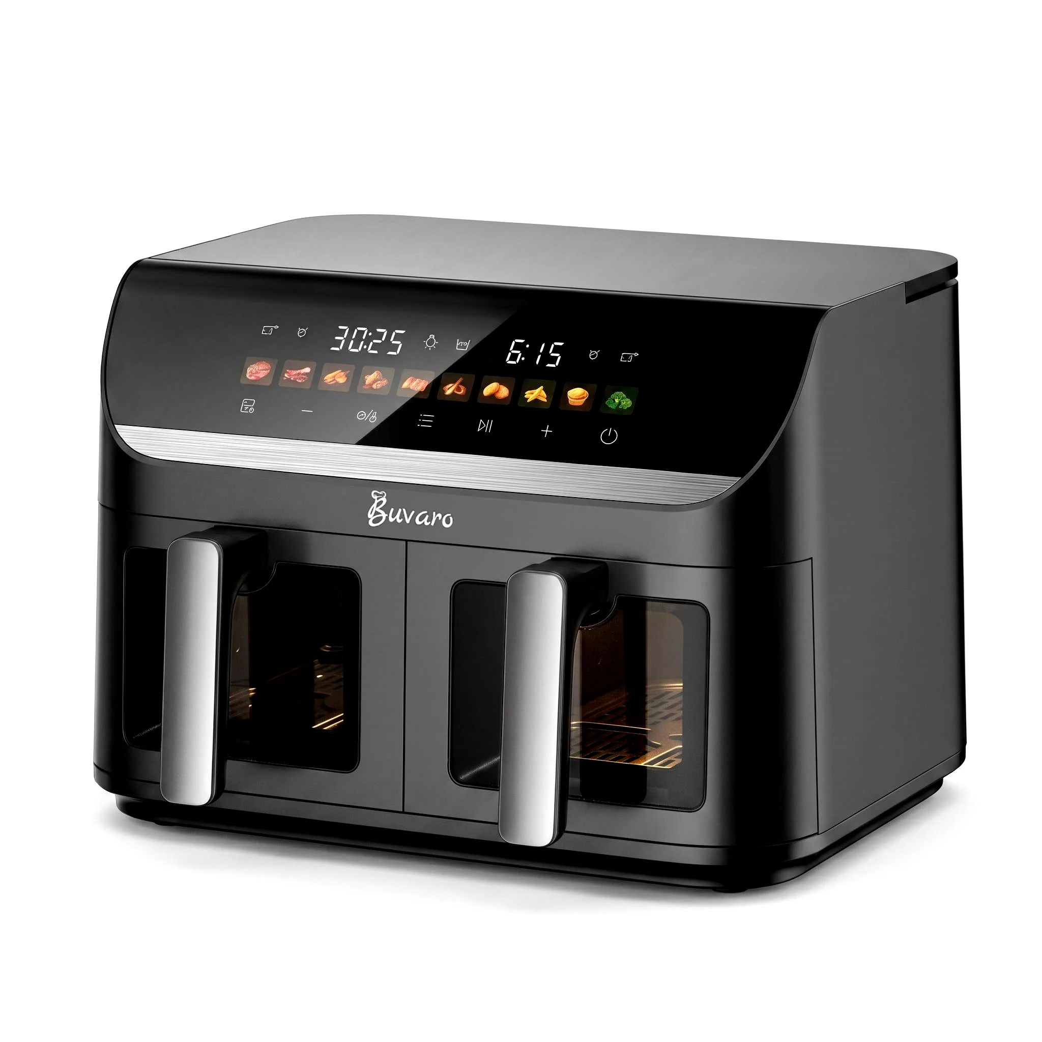 BUVARO 11L (2x5.5L) dual-zone airfryer, 2950W, SYNC-functie, digitaal touchscreen, 10 vooraf ingestelde programma's, met kijkvenster en binnenverlichting
