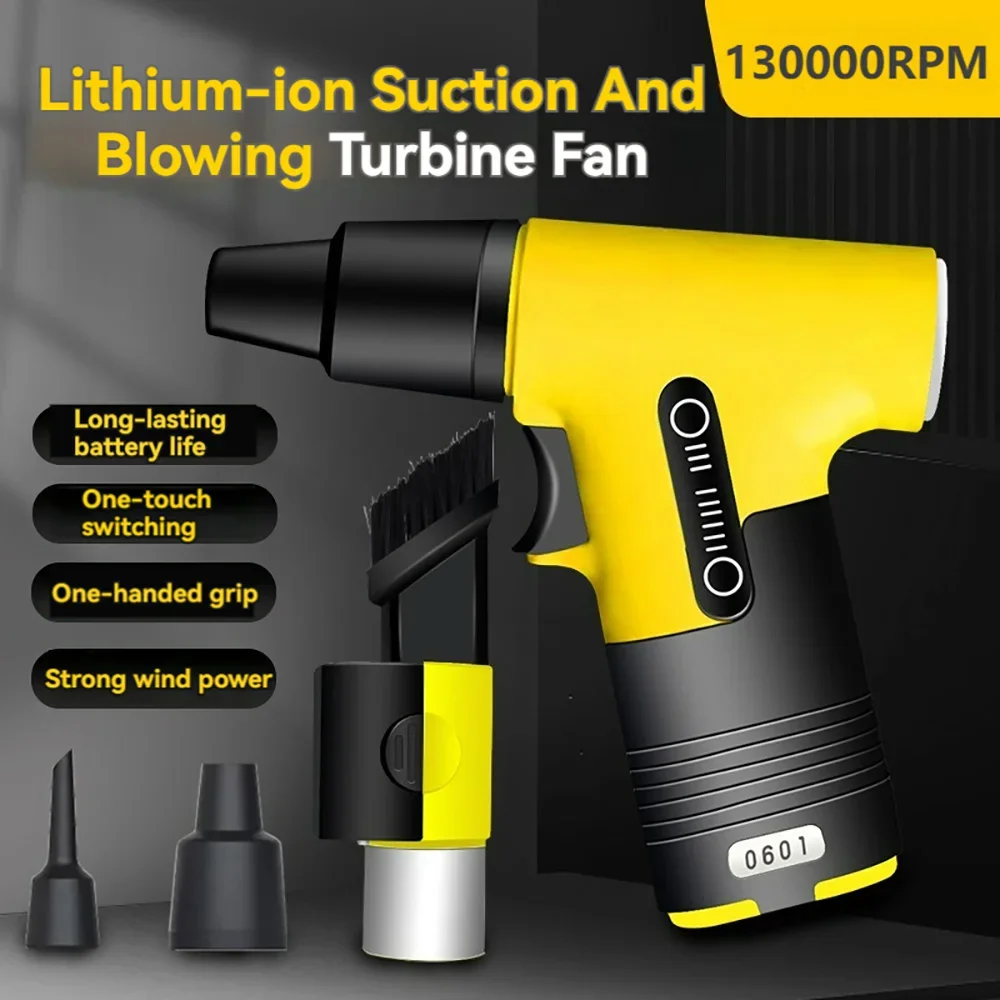 3000mAh 7.4V 130000RPM Brushless Jet Fan Super Strong Blower 3 Speed Blowing Suction Dual-Purpose Turbo Fan Powerful Air Blower