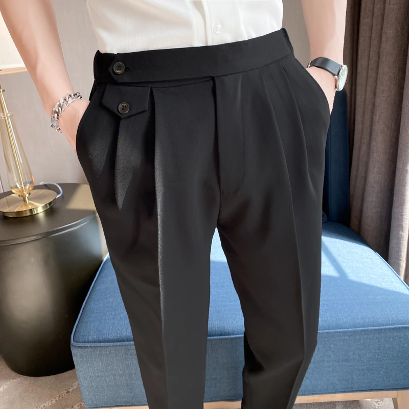 

2023 Top Quality Naples Drape Suit Pants Men Dress Simple High Waist Business Formal Wear Straight Office Trousers Casual 29-36